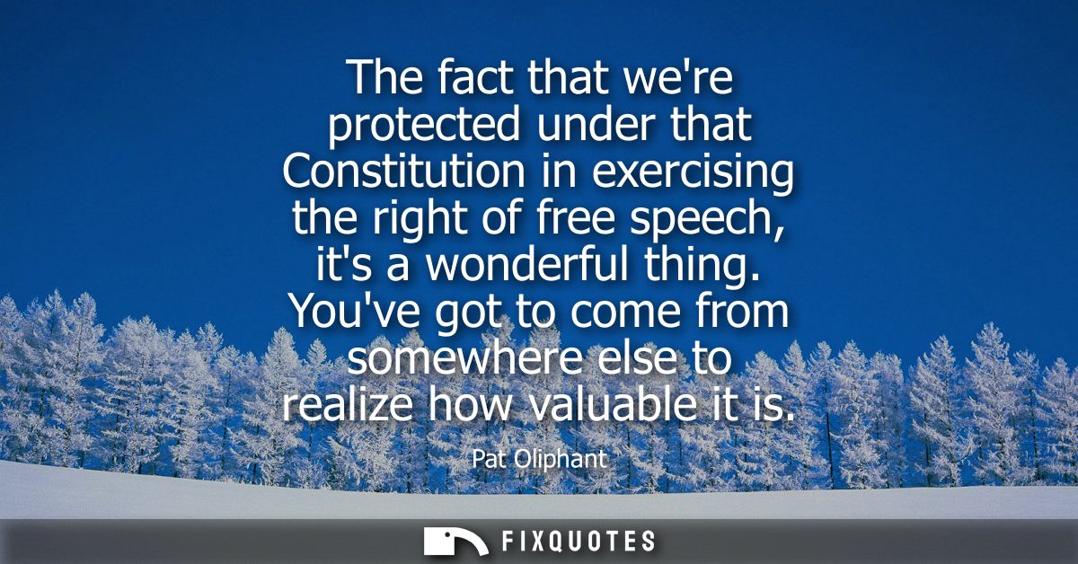The fact that were protected under that Constitution in exercising the right of free speech, its a wonderful thing.