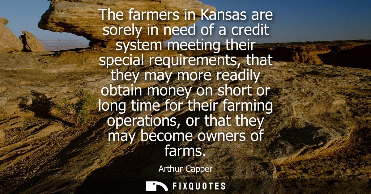 The farmers in Kansas are sorely in need of a credit system meeting their special requirements, that they may more readi