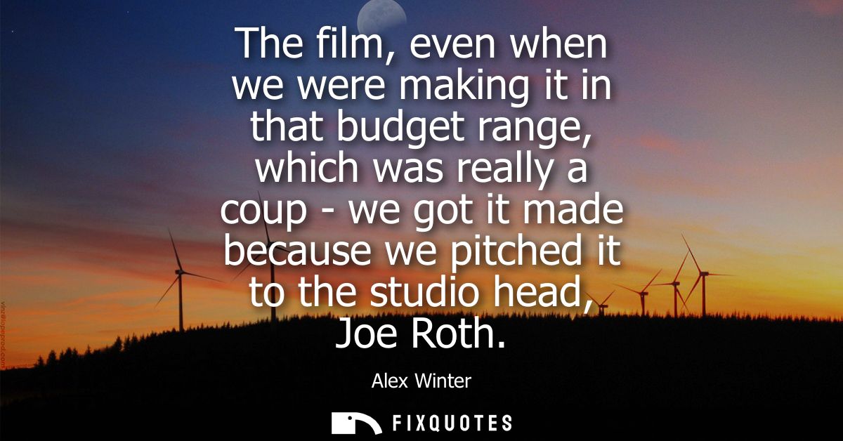 The film, even when we were making it in that budget range, which was really a coup - we got it made because we pitched 