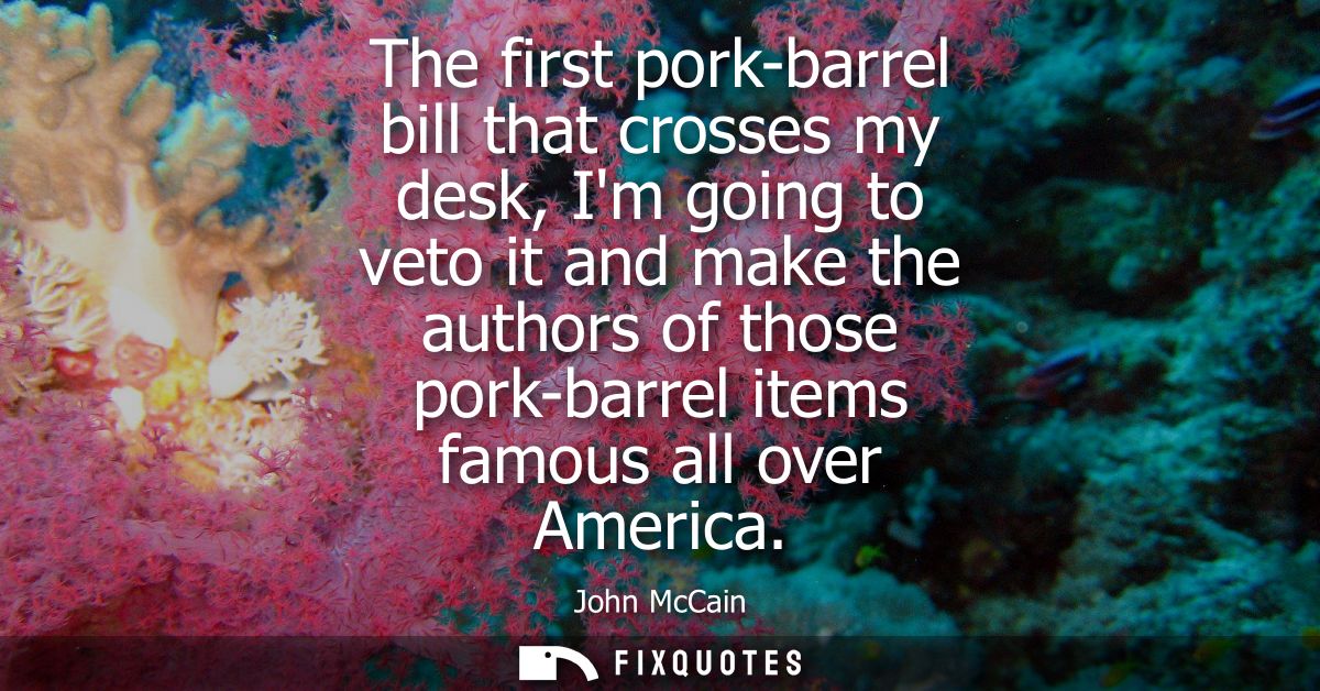 The first pork-barrel bill that crosses my desk, Im going to veto it and make the authors of those pork-barrel items fam