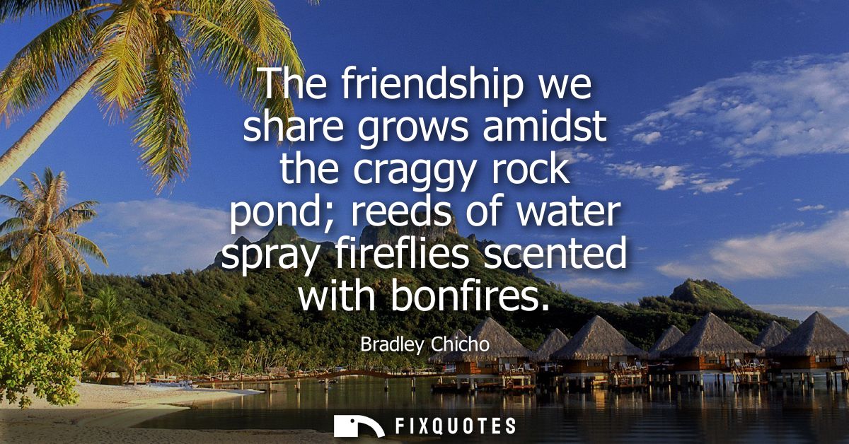 The friendship we share grows amidst the craggy rock pond reeds of water spray fireflies scented with bonfires