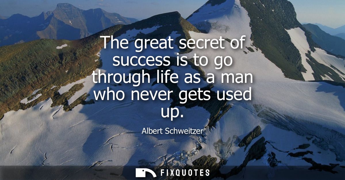 The great secret of success is to go through life as a man who never gets used up - Albert Schweitzer