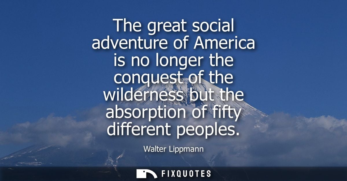 The great social adventure of America is no longer the conquest of the wilderness but the absorption of fifty different 