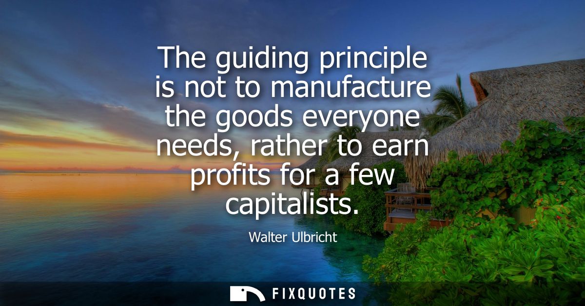 The guiding principle is not to manufacture the goods everyone needs, rather to earn profits for a few capitalists
