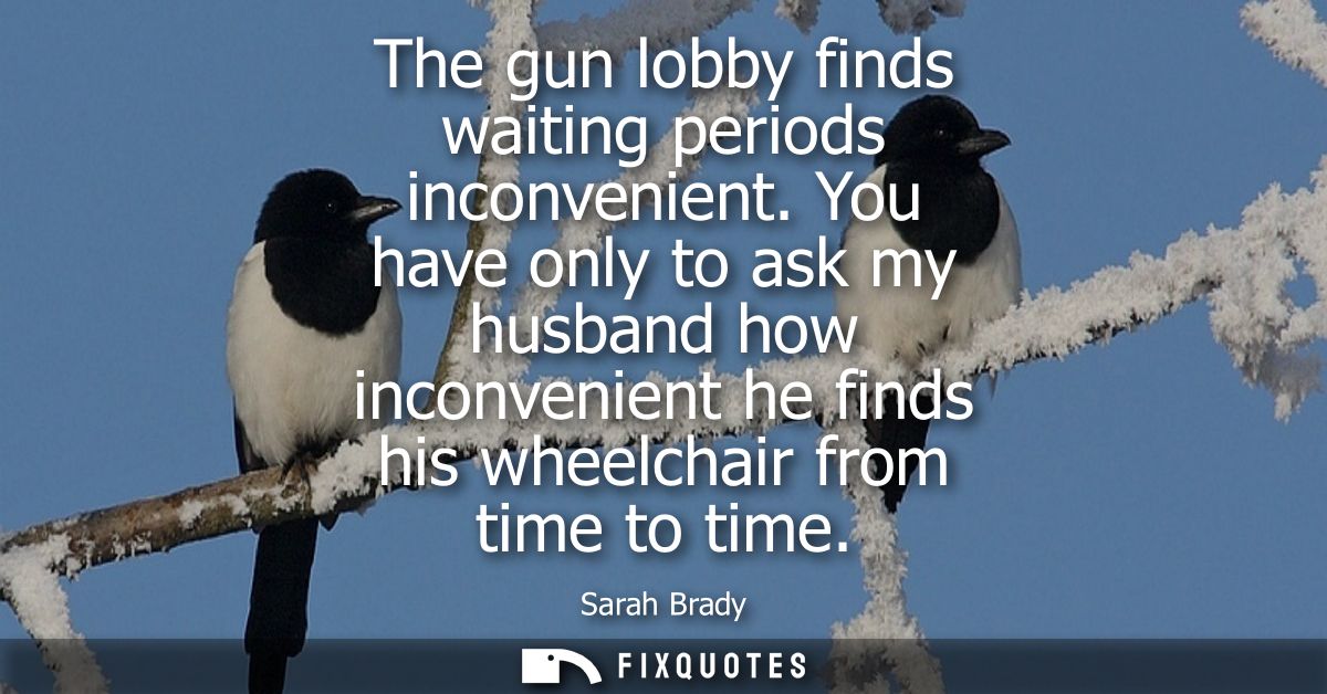 The gun lobby finds waiting periods inconvenient. You have only to ask my husband how inconvenient he finds his wheelcha