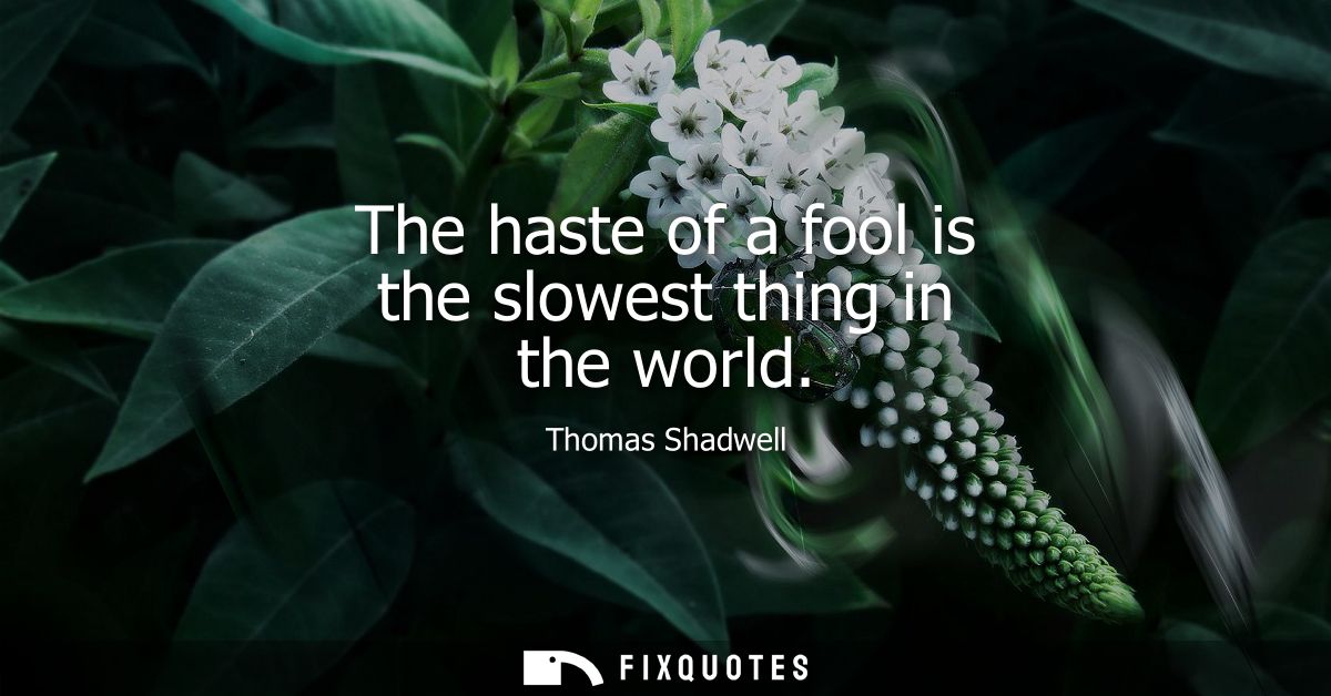 The haste of a fool is the slowest thing in the world