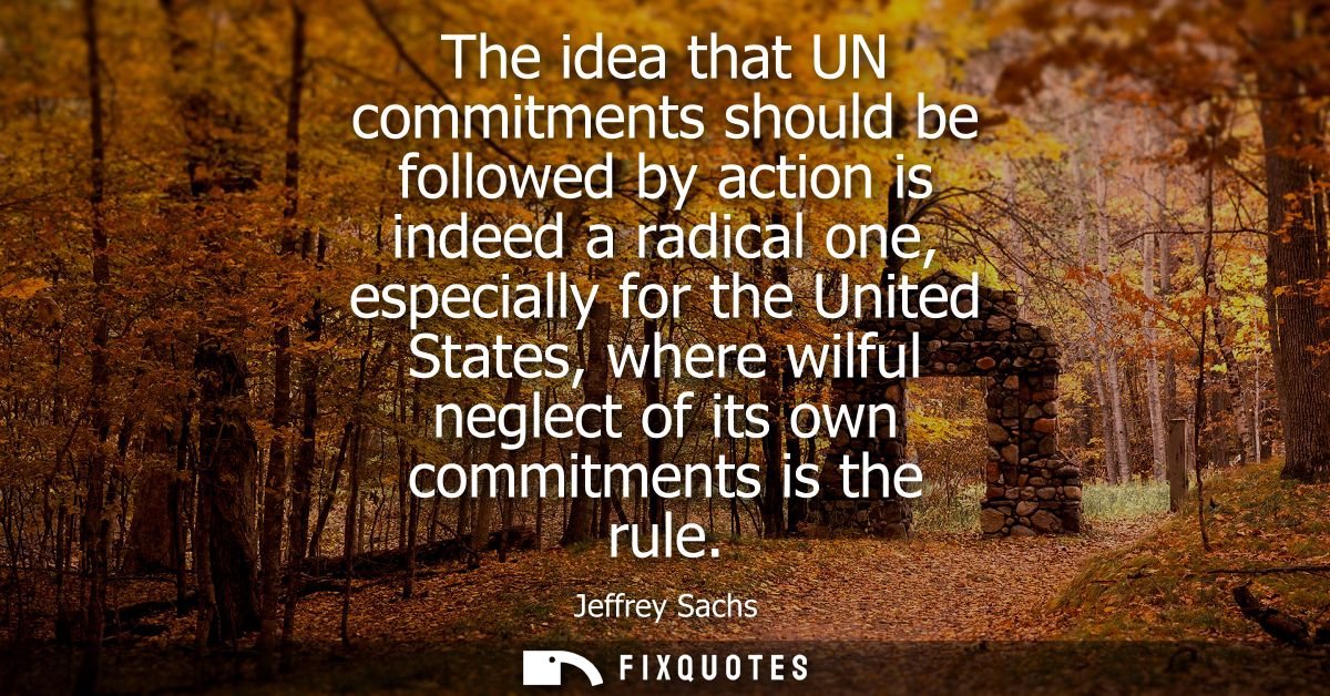 The idea that UN commitments should be followed by action is indeed a radical one, especially for the United States, whe