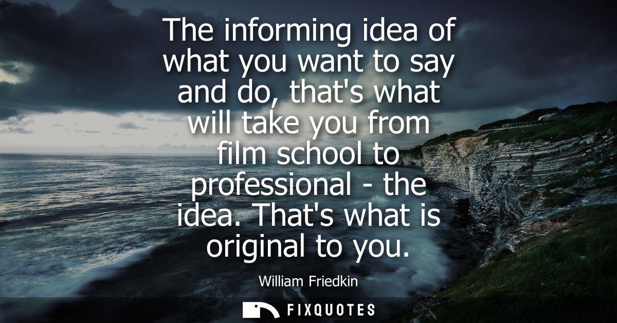 The informing idea of what you want to say and do, thats what will take you from film school to professional - the idea.