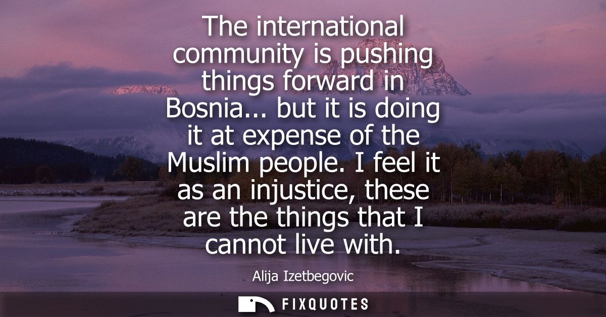 The international community is pushing things forward in Bosnia... but it is doing it at expense of the Muslim people.