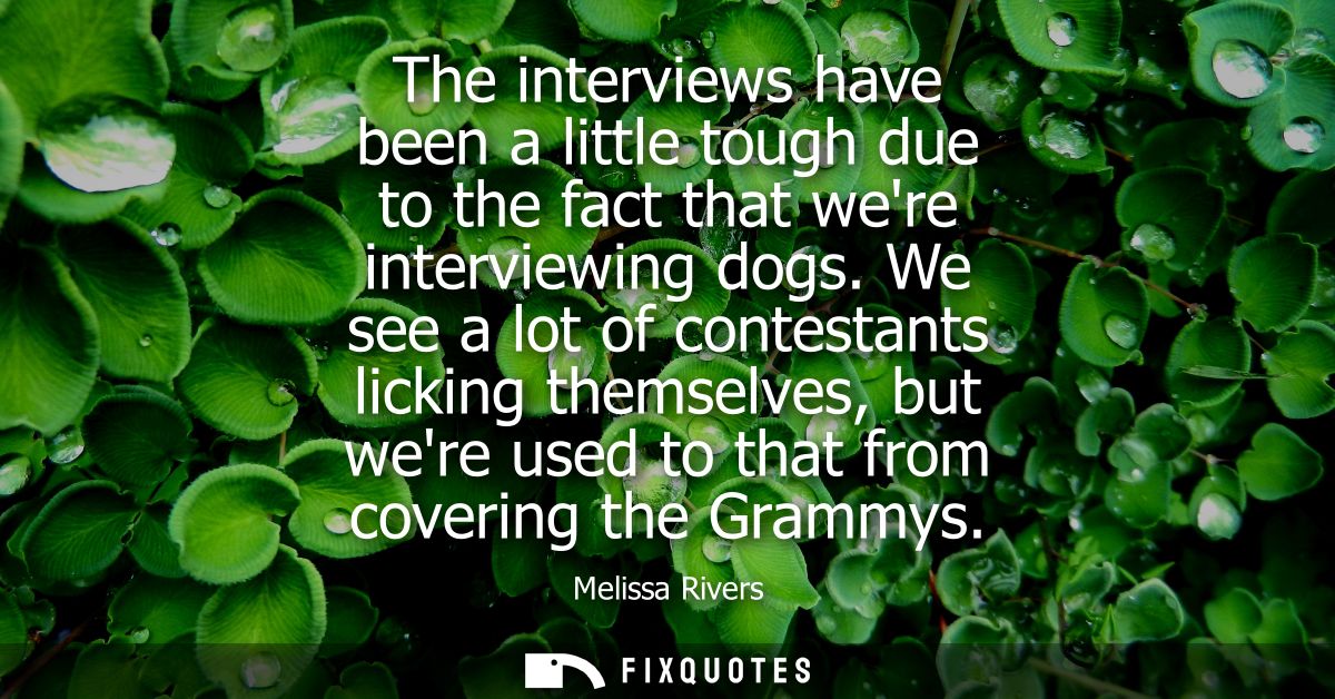 The interviews have been a little tough due to the fact that were interviewing dogs. We see a lot of contestants licking