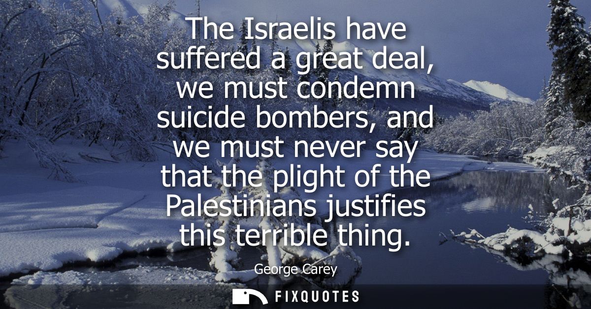 The Israelis have suffered a great deal, we must condemn suicide bombers, and we must never say that the plight of the P