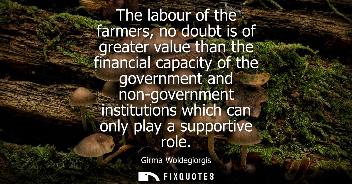The labour of the farmers, no doubt is of greater value than the financial capacity of the government and non-government