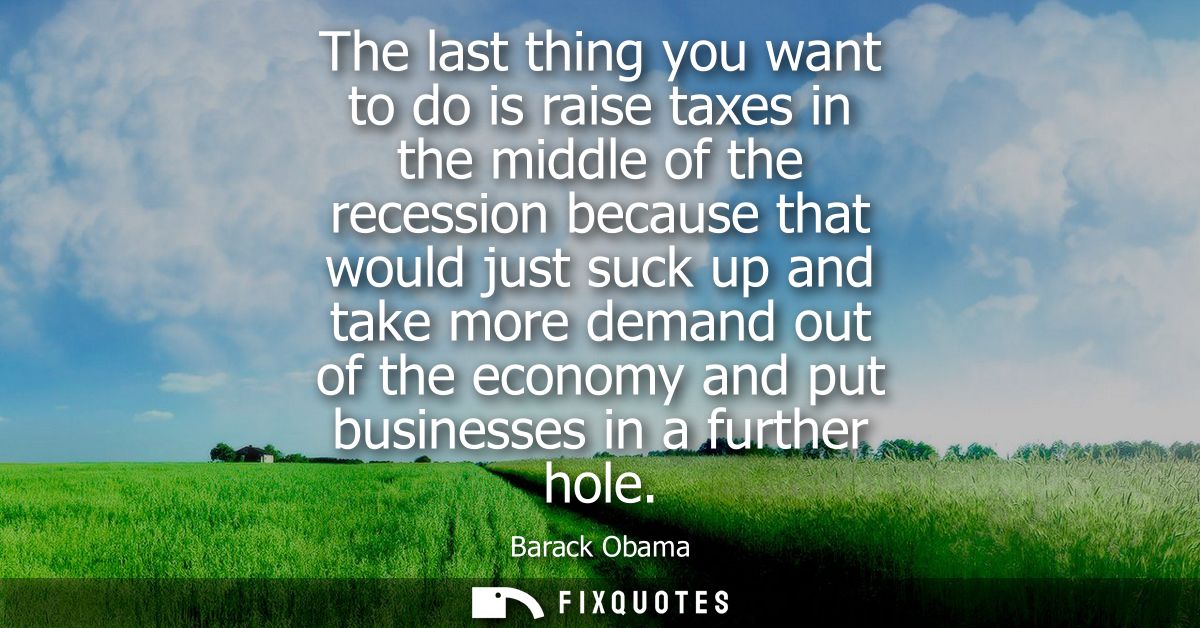 The last thing you want to do is raise taxes in the middle of the recession because that would just suck up and take mor