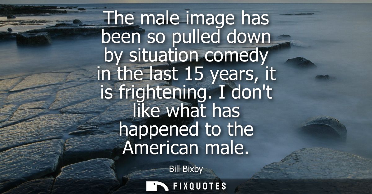 The male image has been so pulled down by situation comedy in the last 15 years, it is frightening. I dont like what has