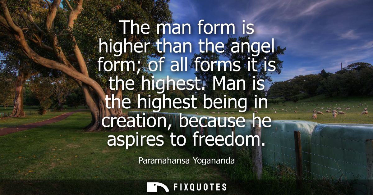 The man form is higher than the angel form of all forms it is the highest. Man is the highest being in creation, because