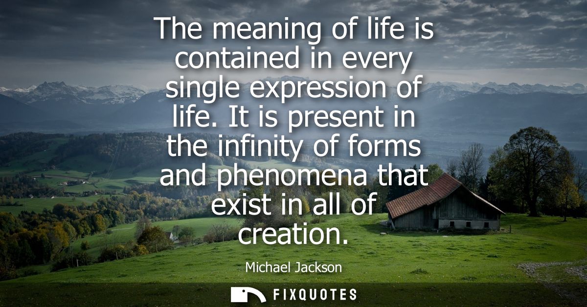 The meaning of life is contained in every single expression of life. It is present in the infinity of forms and phenomen