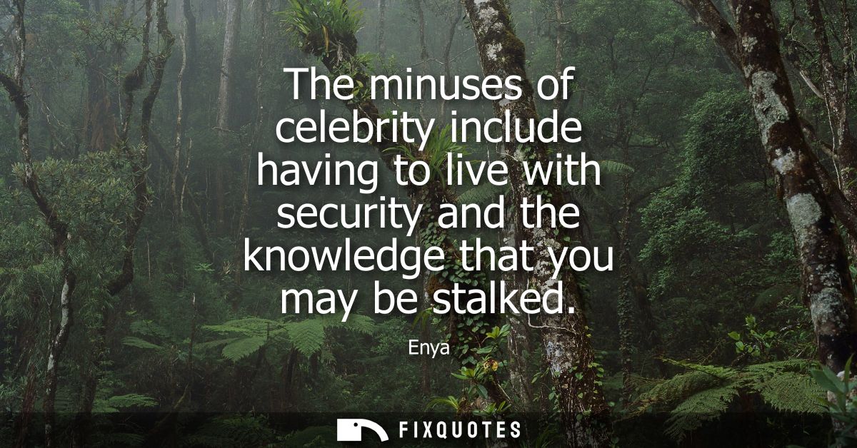 The minuses of celebrity include having to live with security and the knowledge that you may be stalked