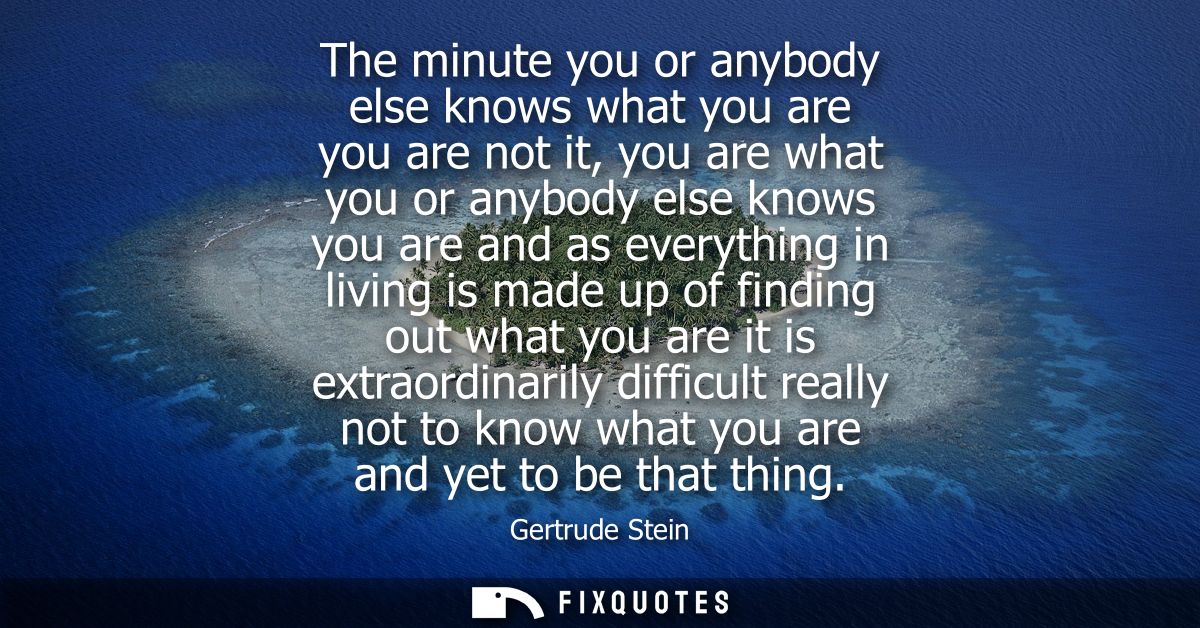 The minute you or anybody else knows what you are you are not it, you are what you or anybody else knows you are and as 
