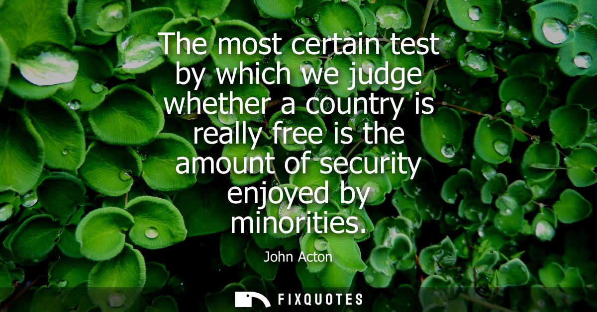 The most certain test by which we judge whether a country is really free is the amount of security enjoyed by minorities