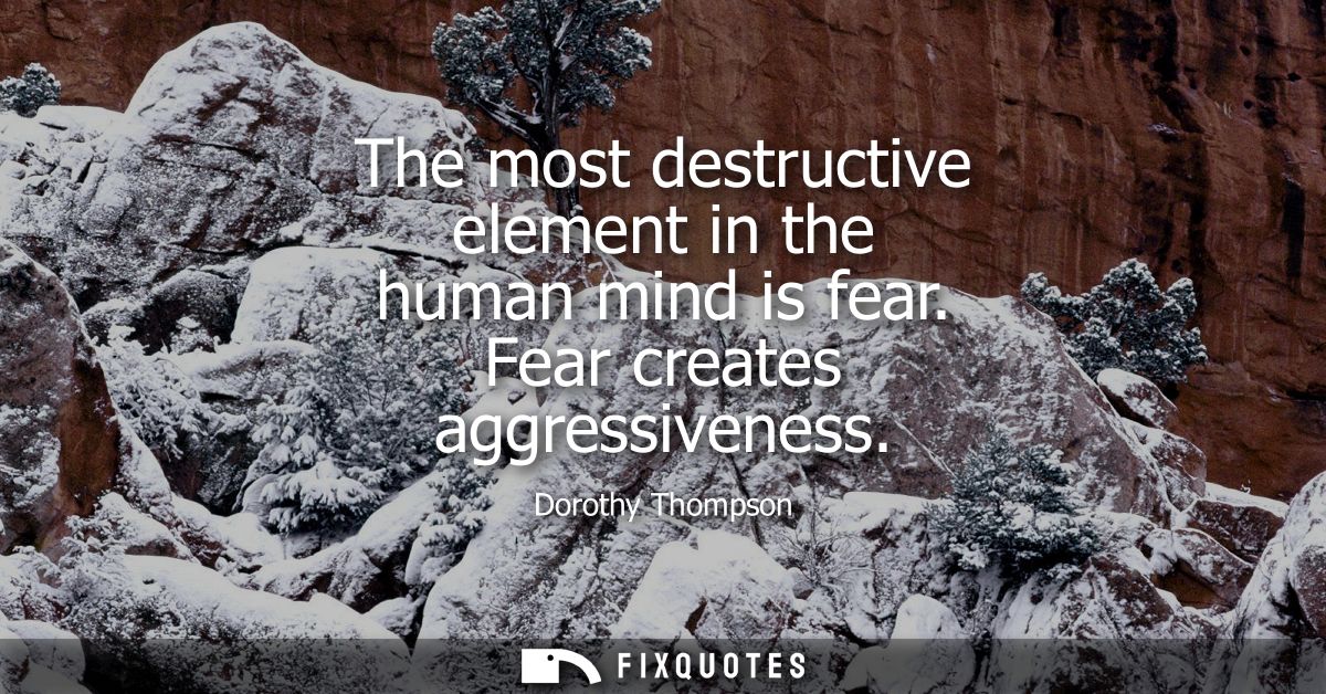 The most destructive element in the human mind is fear. Fear creates aggressiveness