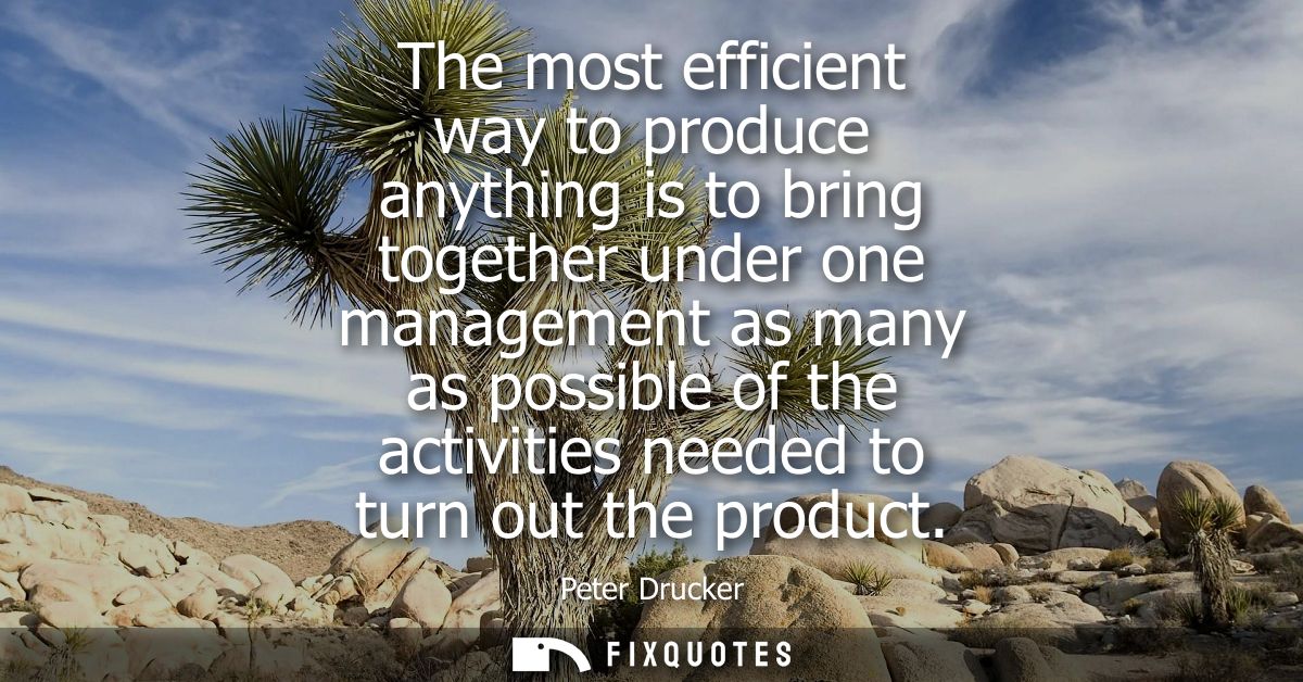 The most efficient way to produce anything is to bring together under one management as many as possible of the activiti