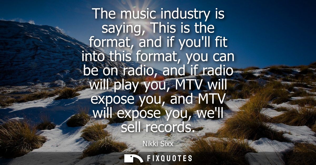 The music industry is saying, This is the format, and if youll fit into this format, you can be on radio, and if radio w