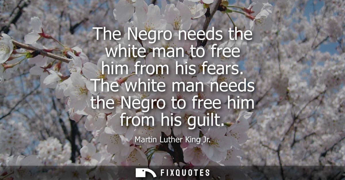 The Negro needs the white man to free him from his fears. The white man needs the Negro to free him from his guilt