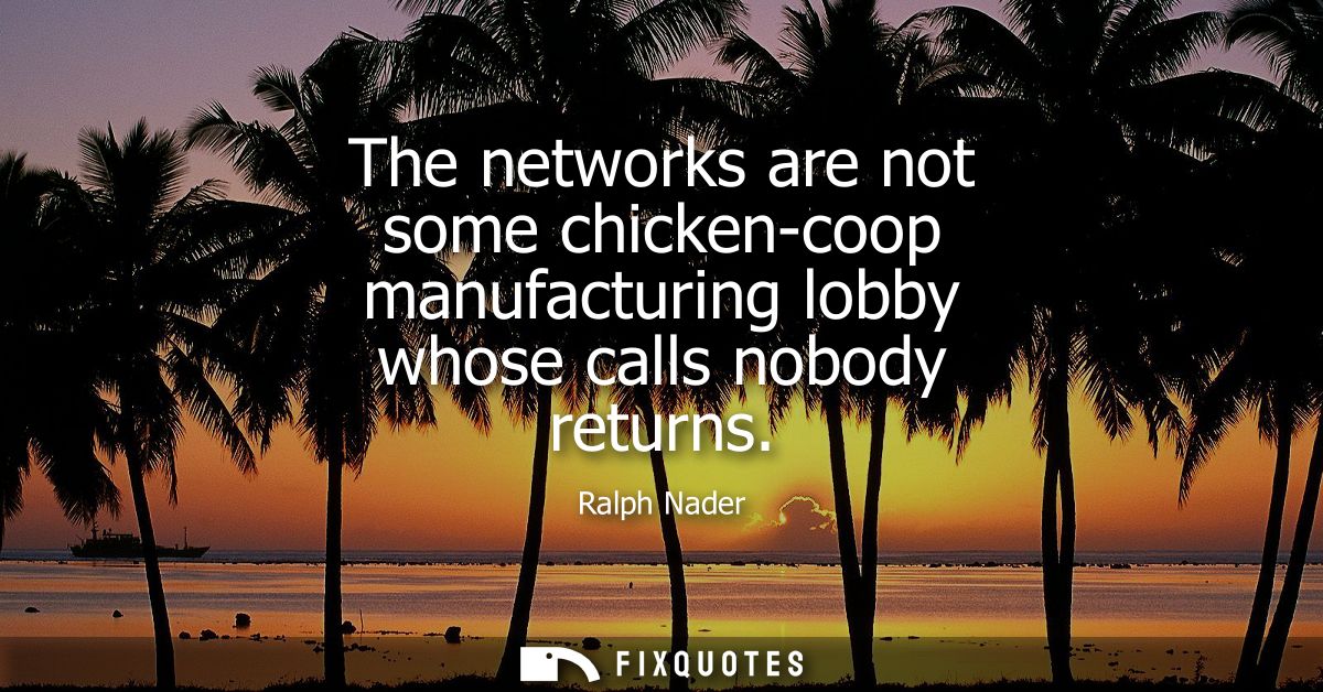 The networks are not some chicken-coop manufacturing lobby whose calls nobody returns