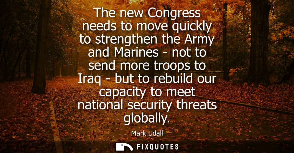 The new Congress needs to move quickly to strengthen the Army and Marines - not to send more troops to Iraq - but to reb