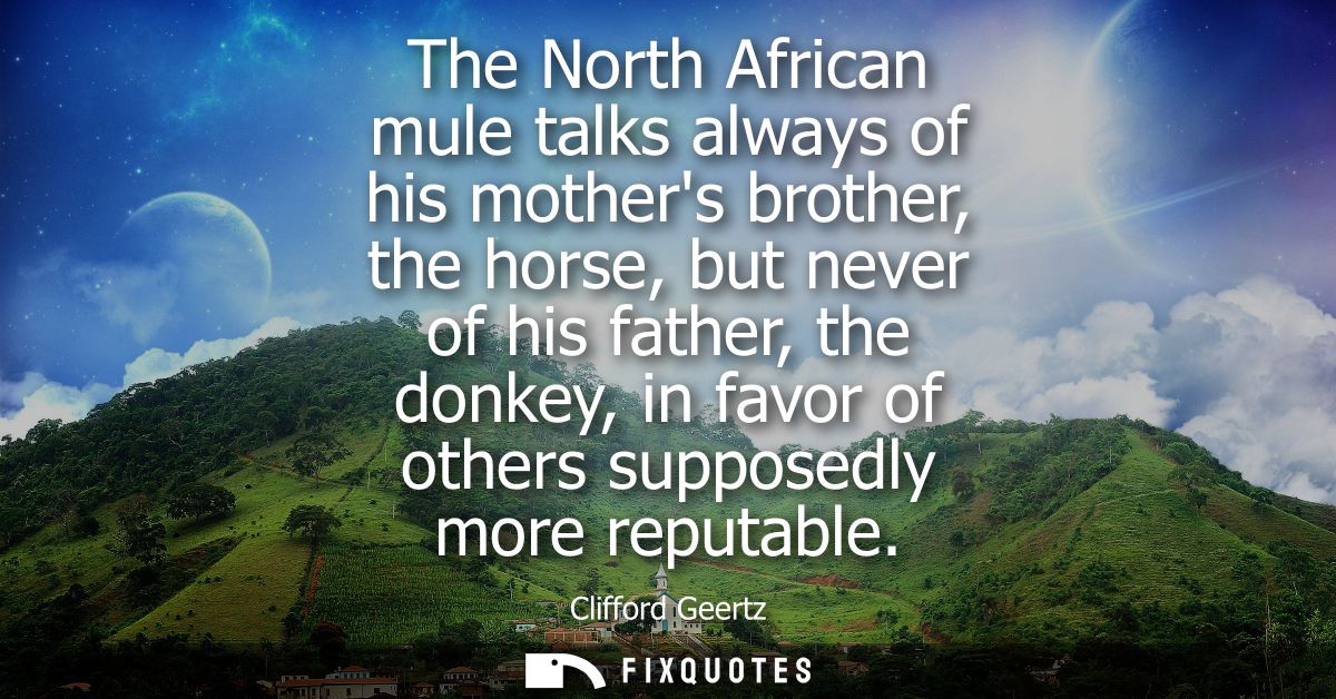 The North African mule talks always of his mothers brother, the horse, but never of his father, the donkey, in favor of 