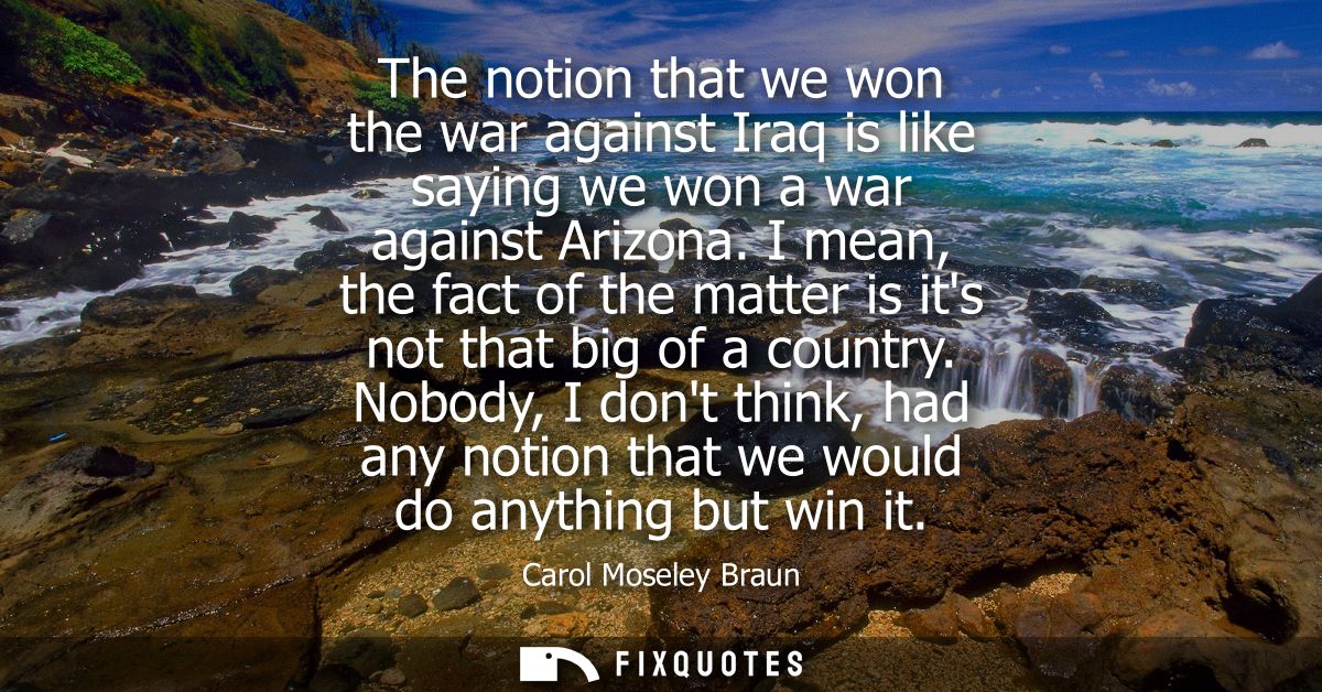 The notion that we won the war against Iraq is like saying we won a war against Arizona. I mean, the fact of the matter 