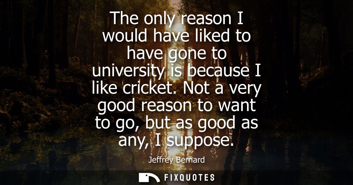 The only reason I would have liked to have gone to university is because I like cricket. Not a very good reason to want 