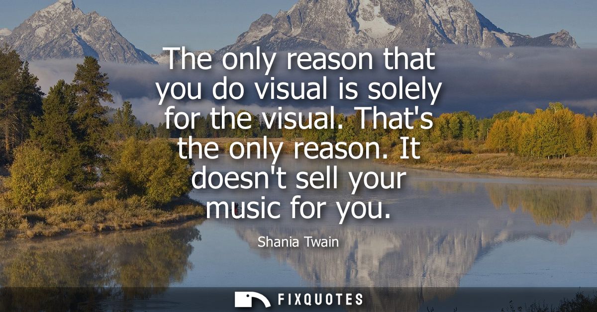 The only reason that you do visual is solely for the visual. Thats the only reason. It doesnt sell your music for you