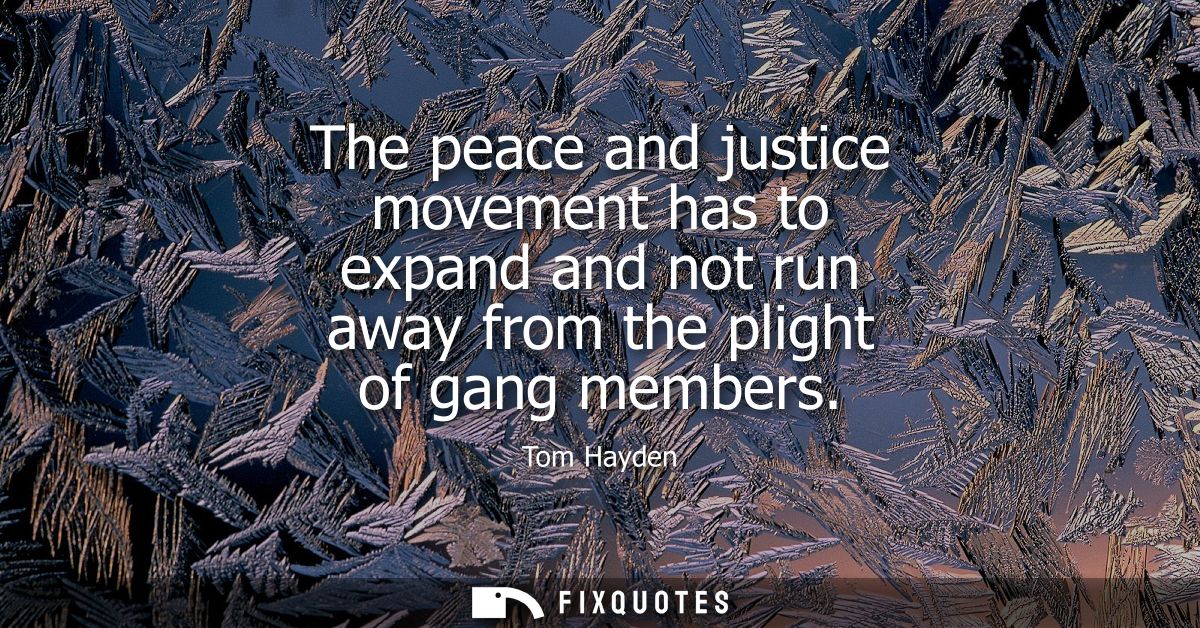 The peace and justice movement has to expand and not run away from the plight of gang members