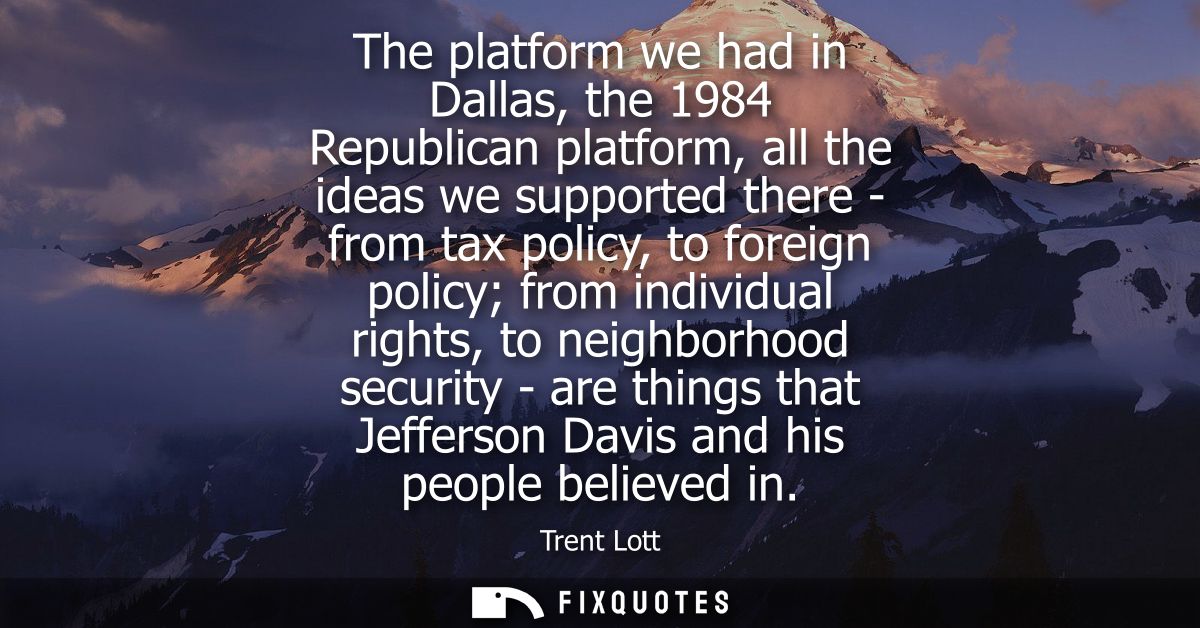 The platform we had in Dallas, the 1984 Republican platform, all the ideas we supported there - from tax policy, to fore