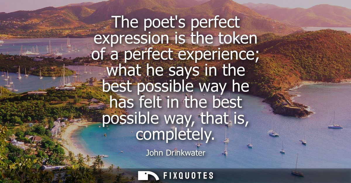 The poets perfect expression is the token of a perfect experience what he says in the best possible way he has felt in t
