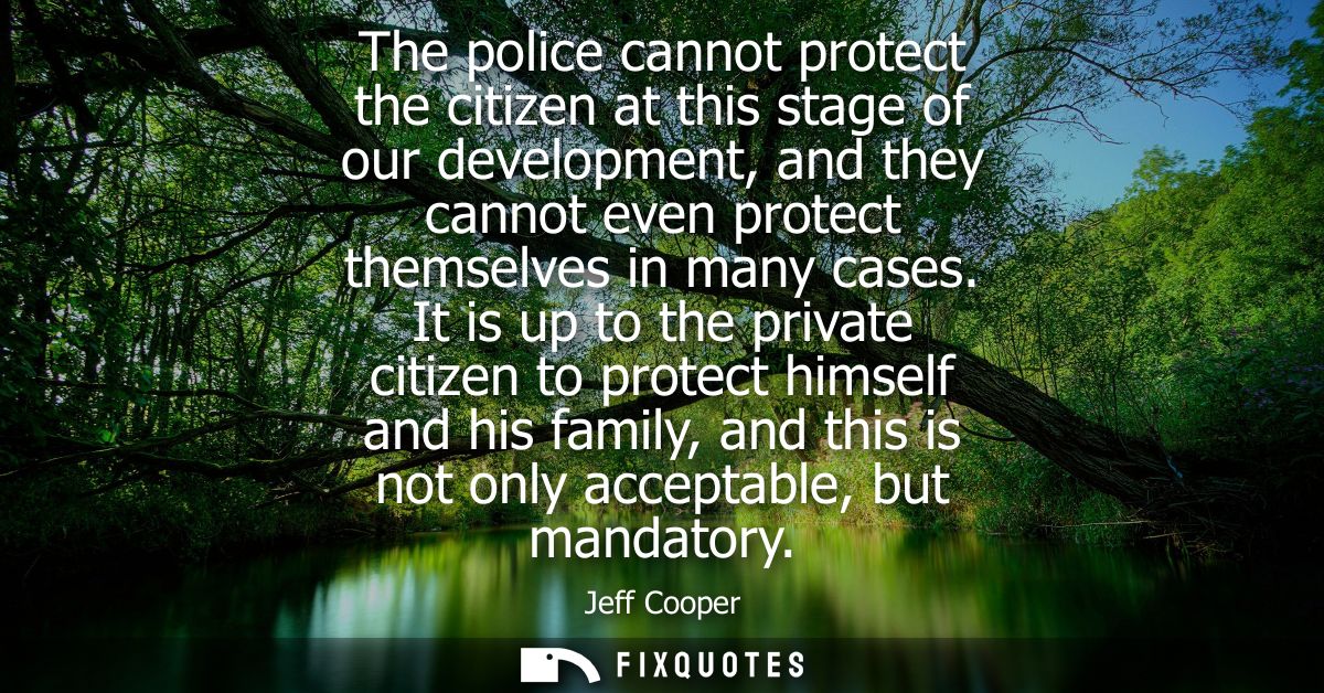 The police cannot protect the citizen at this stage of our development, and they cannot even protect themselves in many 