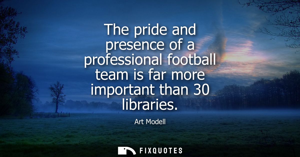 The pride and presence of a professional football team is far more important than 30 libraries