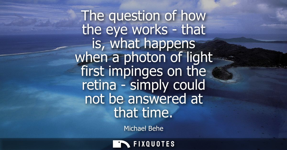 The question of how the eye works - that is, what happens when a photon of light first impinges on the retina - simply c