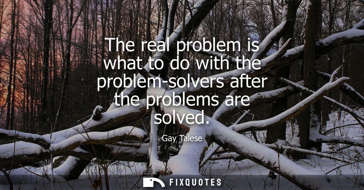 The real problem is what to do with the problem-solvers after the problems are solved