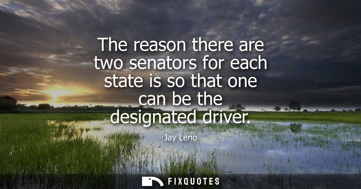 The reason there are two senators for each state is so that one can be the designated driver