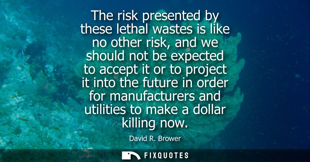 The risk presented by these lethal wastes is like no other risk, and we should not be expected to accept it or to projec