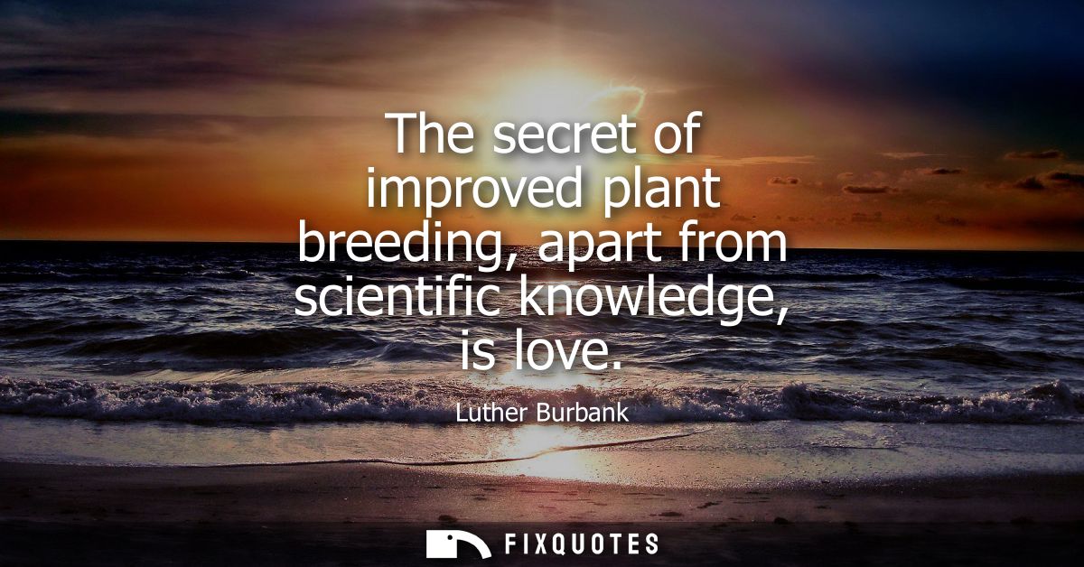 The secret of improved plant breeding, apart from scientific knowledge, is love