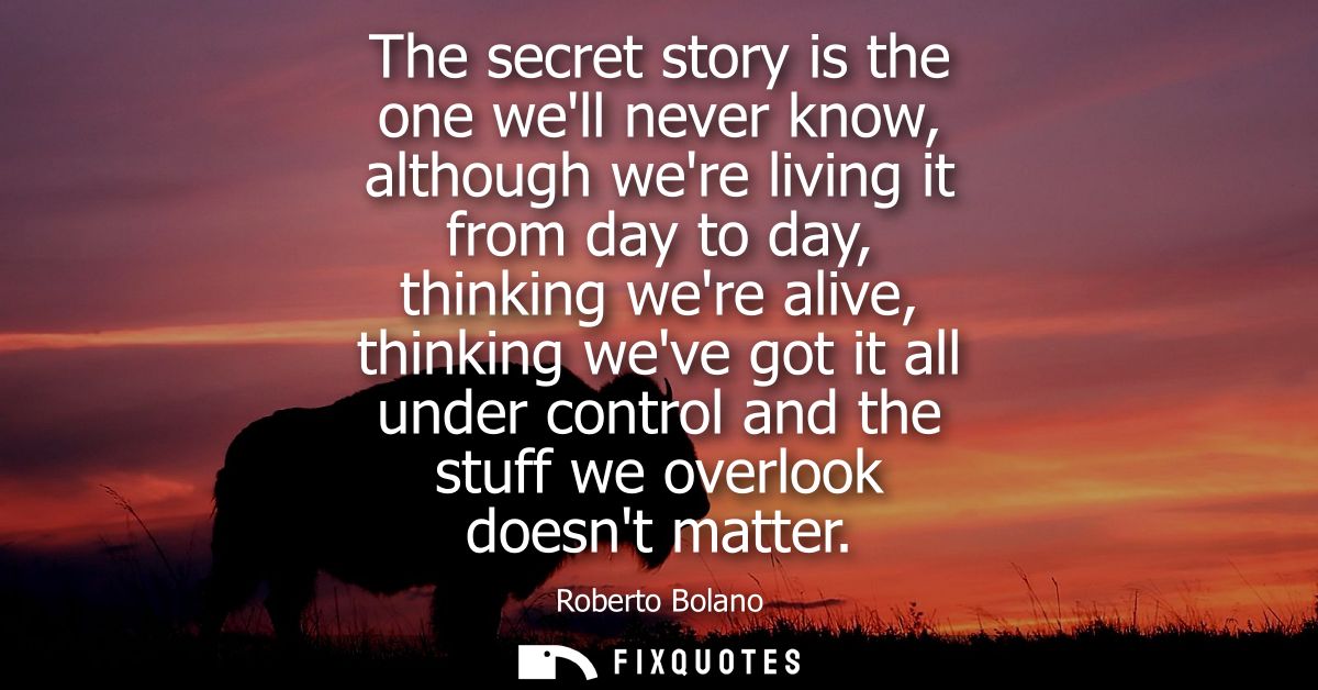 The secret story is the one well never know, although were living it from day to day, thinking were alive, thinking weve