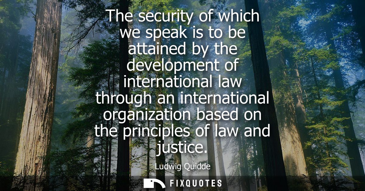 The security of which we speak is to be attained by the development of international law through an international organi