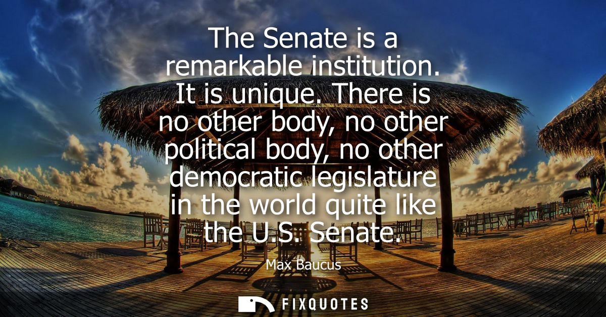 The Senate is a remarkable institution. It is unique. There is no other body, no other political body, no other democrat