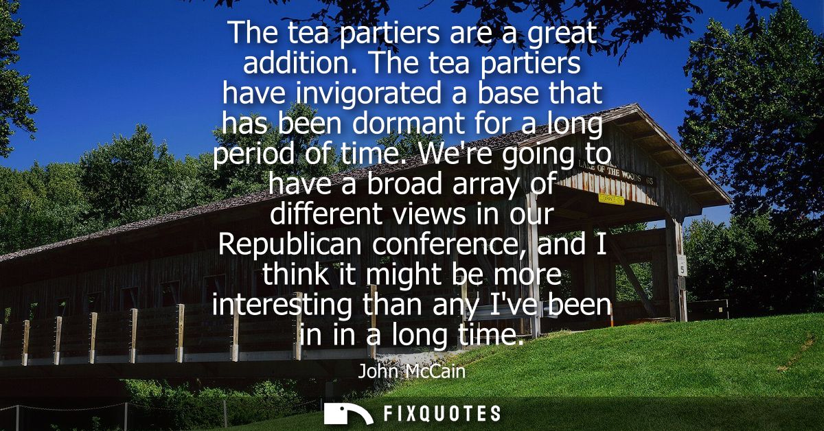The tea partiers are a great addition. The tea partiers have invigorated a base that has been dormant for a long period 