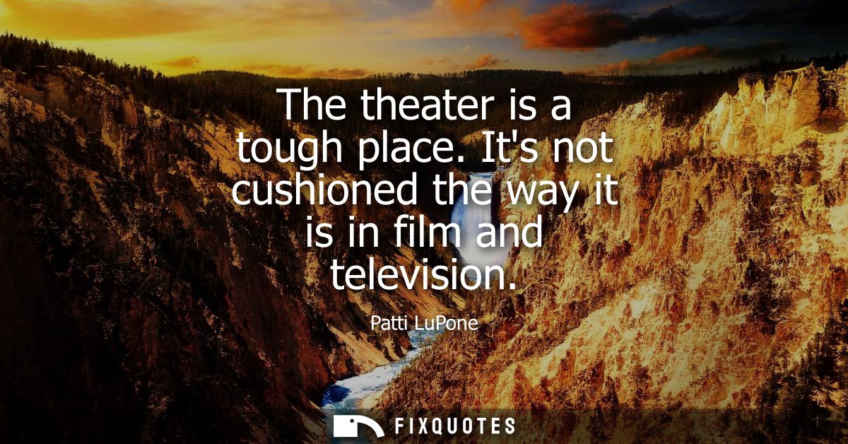 The theater is a tough place. Its not cushioned the way it is in film and television
