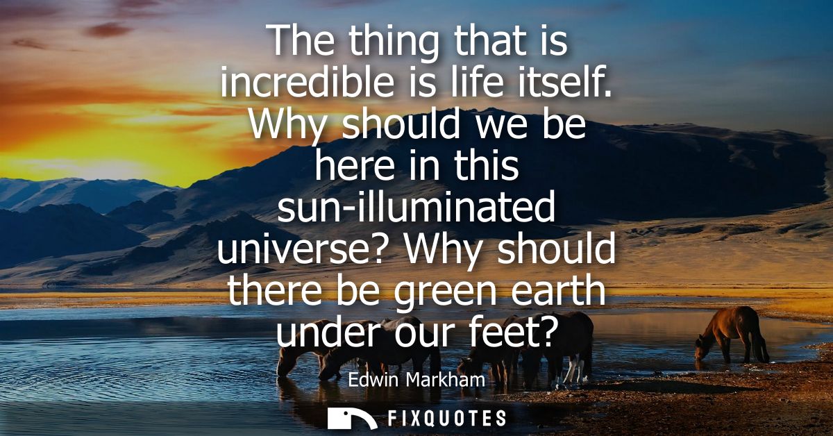 The thing that is incredible is life itself. Why should we be here in this sun-illuminated universe? Why should there be