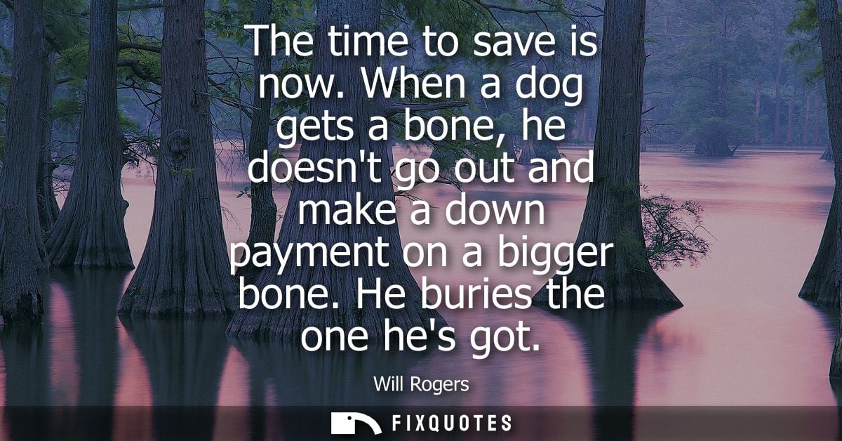 The time to save is now. When a dog gets a bone, he doesnt go out and make a down payment on a bigger bone. He buries th